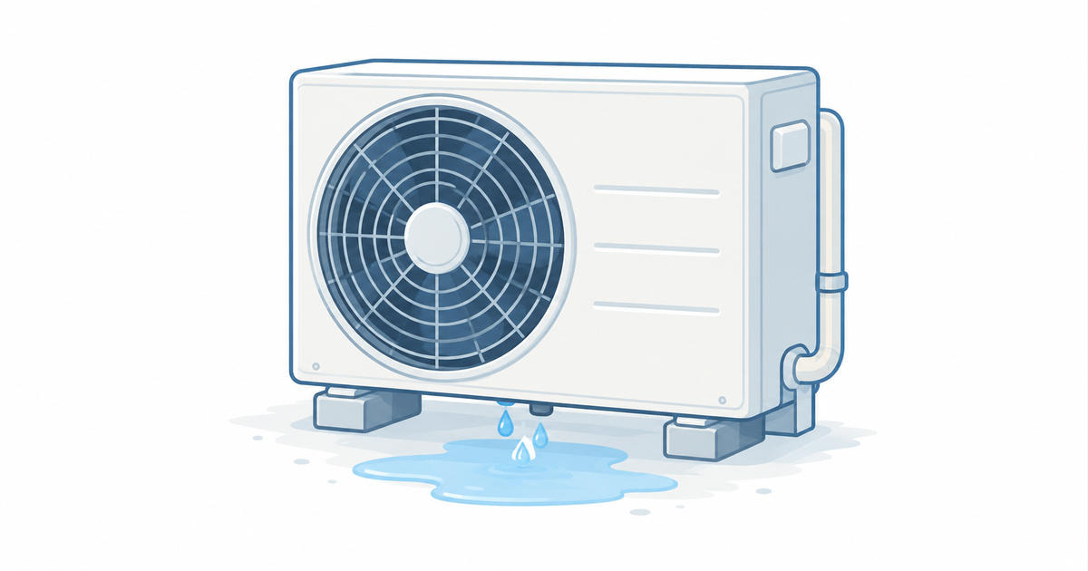 ヒートポンプの下から水が出ているイラスト