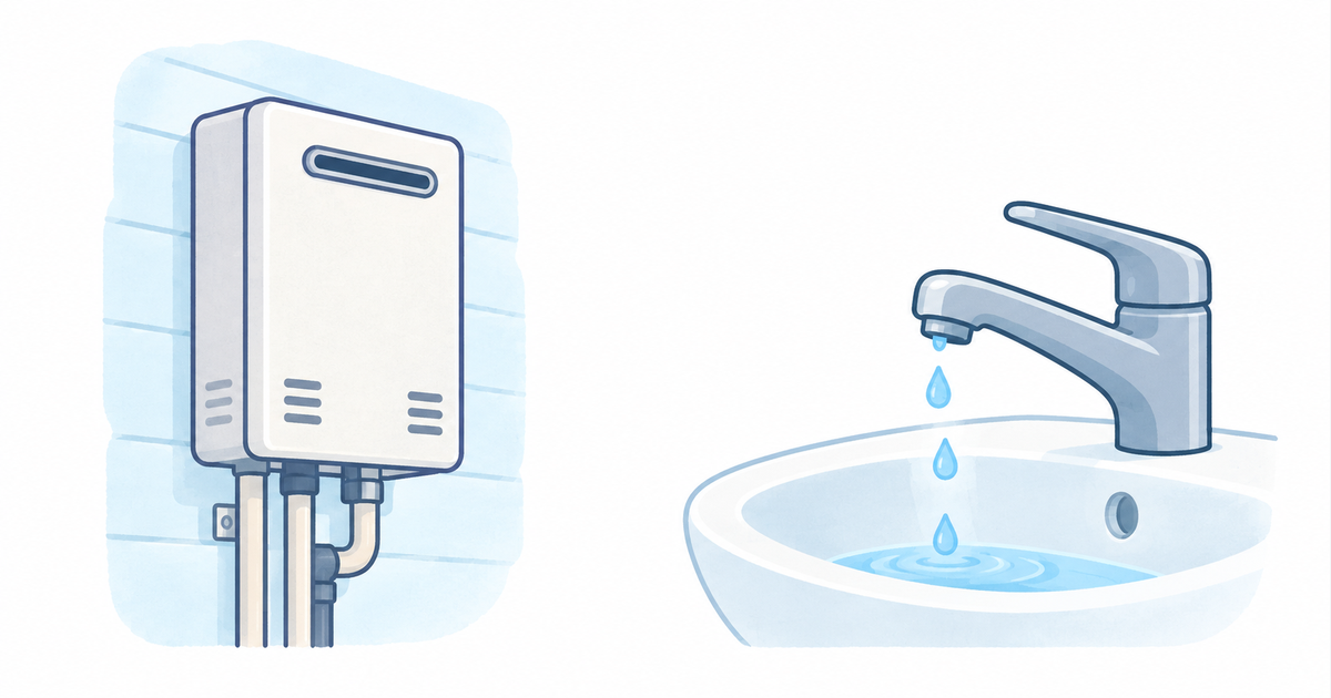 給湯器と水栓を並べたイラスト